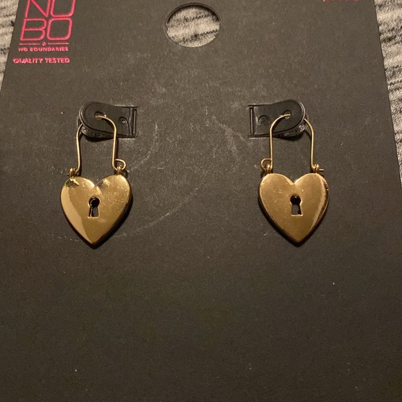 No Boundaries Gold-Tone Dangly Heart Shaped Lock Earrings - Picture 3 of 10